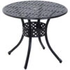 Outsunny 33" Patio Dining Table Round Cast Aluminium Outdoor Bistro Table With Umbrella Hole - Black