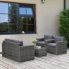 Outsunny 4 Piece Wicker Patio Furniture Set With Cushions, Outdoor Sectional Furniture With 2 Sofa, Loveseat, And Glass Top Coffee Table, Conversation Sofa Sets For Garden, Gray