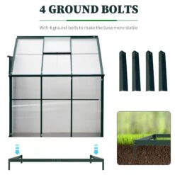 Outsunny Walk-In Garden Greenhouse Aluminum Polycarbonate With Roof Vent For Plants Herbs Vegetables 6' X 4' X 7' Green -Outsunny FG4f0b17e6c4580dc