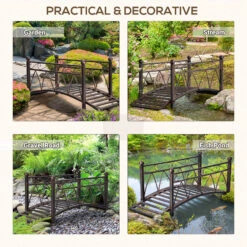 Outsunny 3.3' Classic Garden Bridge Metal Arch Zen Footbridge With Safety Siderails, Decorative Footbridge, Delicate Scrollwork & Corner Spheres For Stream, Fish Pond, Black -Outsunny FGlb1018062da8ed7