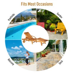Outsunny Acacia Wood Folding Patio Sun Lounger Chair With Wheels And Pull-Out Tray -Outsunny FH2a0917fe87a97bd