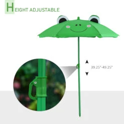 Outsunny Folding Kids Table And Chair Set, Picnic Table With Frog Pattern Removable & Height Adjustable Sun Umbrella For Garden, Backyard, Green -Outsunny FMqb1017f4d9dac2f