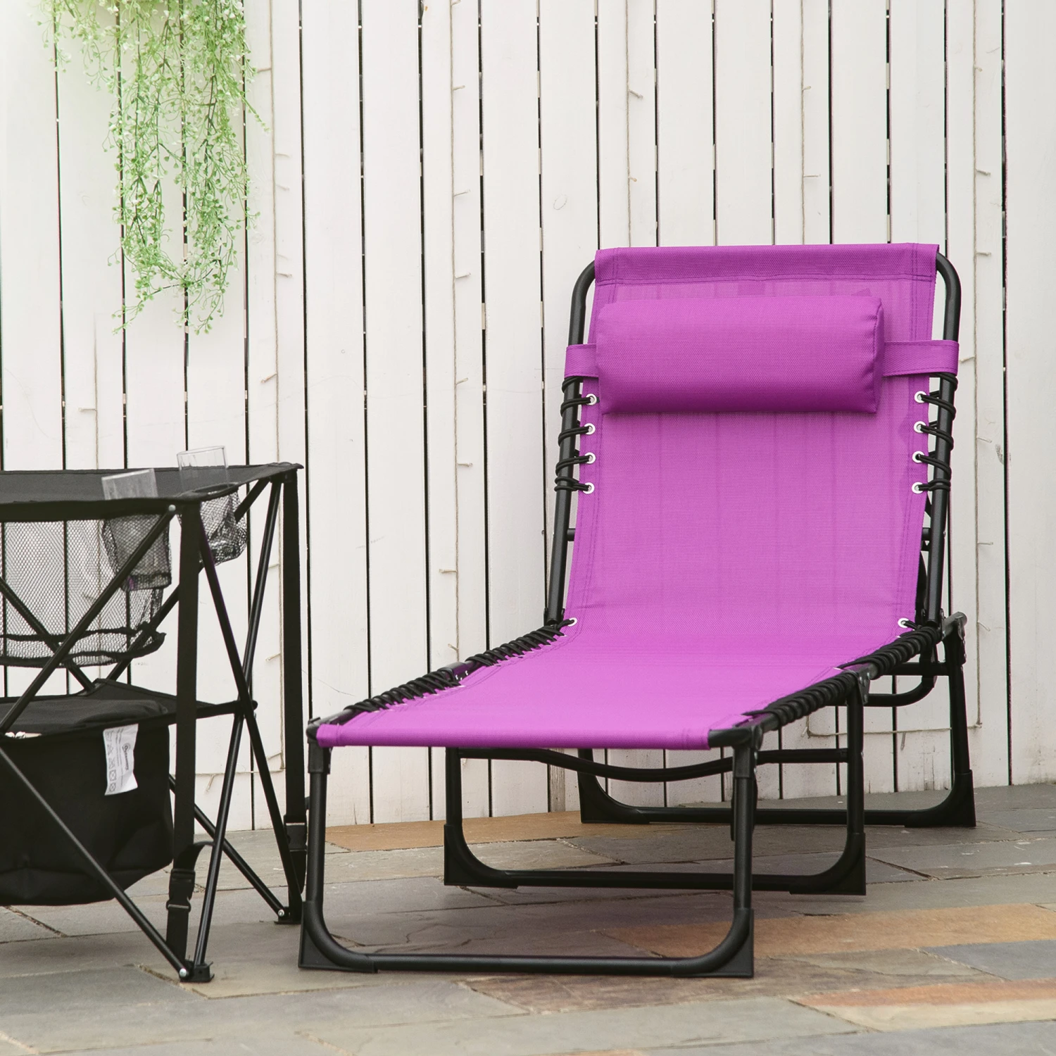 Outsunny Folding Chaise Lounge Pool Chairs, Outdoor Sun Tanning Chairs, Folding, Reclining Back, Steel Frame & Breathable Mesh For Beach, Yard, Patio, Purple 2 Outsunny Folding Chaise Lounge Pool Chairs, Outdoor Sun Tanning Chairs, Folding, Reclining Back, Steel Frame & Breathable Mesh For Beach, Yard, Patio, Purple - Image 2