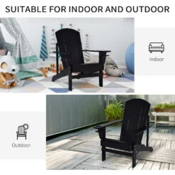 Outsunny Wooden Adirondack Chair, Outdoor Patio Lawn Chair With Cup Holder, Weather Resistant Lawn Furniture, Classic Lounge For Deck, Garden, Backyard, Fire Pit, Black -Outsunny FPg756181ef46042f
