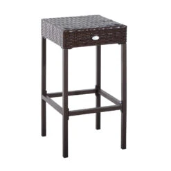 Outsunny 5 Pcs Rattan Wicker Bar Set With Glass Top Table And 2 Tier Storage Shelf, 1 Table And 4 Bar Stools For Outdoor, Patio, Garden, Poolside -Outsunny FRPca417e73b5cfc6