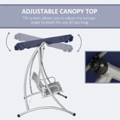 Outsunny 3-Seat Outdoor Porch Swing Chair, Patio Swing Glider With Adjustable Canopy, Breathable Seat, And Steel Frame For Garden, Poolside, Backyard, Blue -Outsunny FSS1c117ed30dc4d0