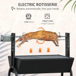 Outsunny Backyard Charcoal BBQ Grill & Smoker Combo Automatic Charcoal BBQ Rotisserie Grill 110lbs Lamb Hog Spit Roaster -Outsunny FZ7a0918166643b38