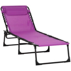 Outsunny Folding Chaise Lounge Pool Chairs, Outdoor Sun Tanning Chairs, Folding, Reclining Back, Steel Frame & Breathable Mesh For Beach, Yard, Patio, Purple