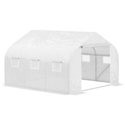 Outsunny 11.5' X 10' X 6.5' Outdoor Walk-In Tunnel Greenhouse Hot House With Roll-up Windows, Zippered Door, PE Cover, White -Outsunny FcOdaa18136d0bb2c