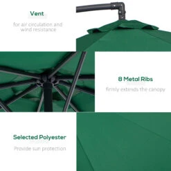 Outsunny 10' Cantilever Hanging Tilt Offset Patio Umbrella With UV & Water Fighting Material And A Sturdy Stand, Green -Outsunny FeMb101815d9933e2