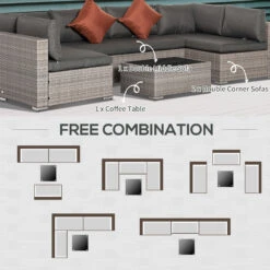 Outsunny 4-Piece Patio Furniture Sets Outdoor Wicker Conversation Set PE Rattan Sectional Sofa Set With Tempered Glass Coffee Table And Cushions For Backyard And Garden, Grey -Outsunny Fep75617f2768ee7a