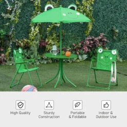 Outsunny Folding Kids Table And Chair Set, Picnic Table With Frog Pattern Removable & Height Adjustable Sun Umbrella For Garden, Backyard, Green -Outsunny Fpz88c17f4d9dac2f