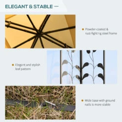 Outsunny 10' x 10' Metal Patio Gazebo, Double Roof Outdoor Gazebo Canopy Shelter With Tree Motifs Corner Frame And Netting, For Garden, Lawn, Backyard, And Deck, Beige -Outsunny FrLb1018008260853