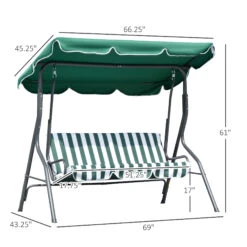 Outsunny 3-Person Patio Swing Chair, Outdoor Canopy Swing Bench With Adjustable Shade, Cushion And Durable Steel Frame, Green -Outsunny FvKc1717fae7c4003