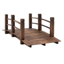 Outsunny 5 Ft Wooden Garden Bridge Arc Stained Finish Footbridge With Railings For Your Backyard, Stained Wood