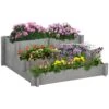 Outsunny 3 Tier Raised Garden Bed, Water Draining Fabric For Soil, Elevated Wood Flower Box For Vegetables, Herbs, Gray