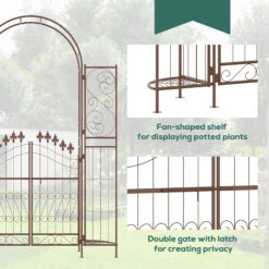 Outsunny 7' Metal Garden Arbor, Garden Arch With Gate, Fleur De Lis Motif, Latching Doors, Planter Shelves For Climbing Vines, Ceremony, Weddings, Party, Garden, Backyard, Lawn, Brown -Outsunny G2g88c188c193012e