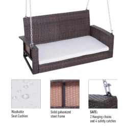 Outsunny 2 Person Wicker Hanging Swing Bench, Front Porch Swing Outdoor Chair With Cushions 550 Lbs. Weight Capacity For Backyard, Garden, Cream White 14 Outsunny 2 Person Wicker Hanging Swing Bench, Front Porch Swing Outdoor Chair With Cushions 550 Lbs. Weight Capacity For Backyard, Garden, Cream White -Outsunny G5wa091806103544d