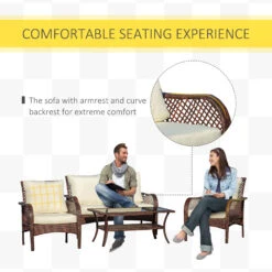 Outsunny 4-Piece Outdoor Wicker Sofa Set, Outdoor PE Rattan Conversation Furniture With 4 Chairs & Table, Water-Fighting Material, White -Outsunny G9Rdf817f91e35eb5