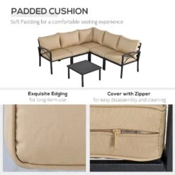 Outsunny 6PC Patio Furniture Set L-Shape Corner Sectional Sofa Set W/ Coffee Table Beige -Outsunny GC97e117e68fb45f7