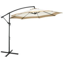Outsunny 10FT Cantilever Umbrella, Offset Patio Umbrella With Crank And Cross Base For Deck, Backyard, Pool And Garden, Hanging Umbrellas, Tan