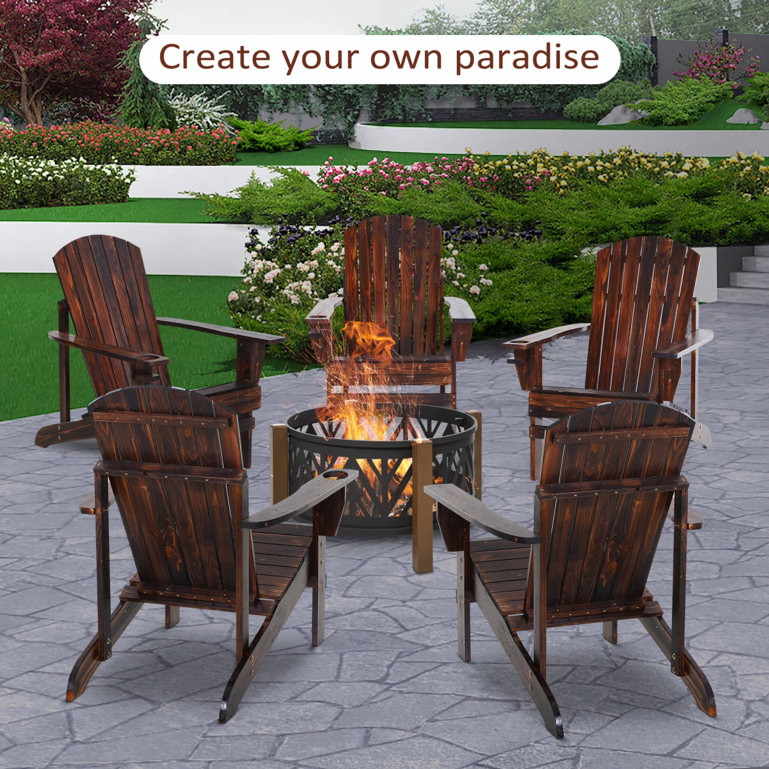 Outsunny Wooden Adirondack Chair, Outdoor Patio Lawn Chair With Cup Holder, Weather Resistant Lawn Furniture, Classic Lounge For Deck, Garden, Backyard, Fire Pit, Brown 6 Outsunny Wooden Adirondack Chair, Outdoor Patio Lawn Chair With Cup Holder, Weather Resistant Lawn Furniture, Classic Lounge For Deck, Garden, Backyard, Fire Pit, Brown - Image 6