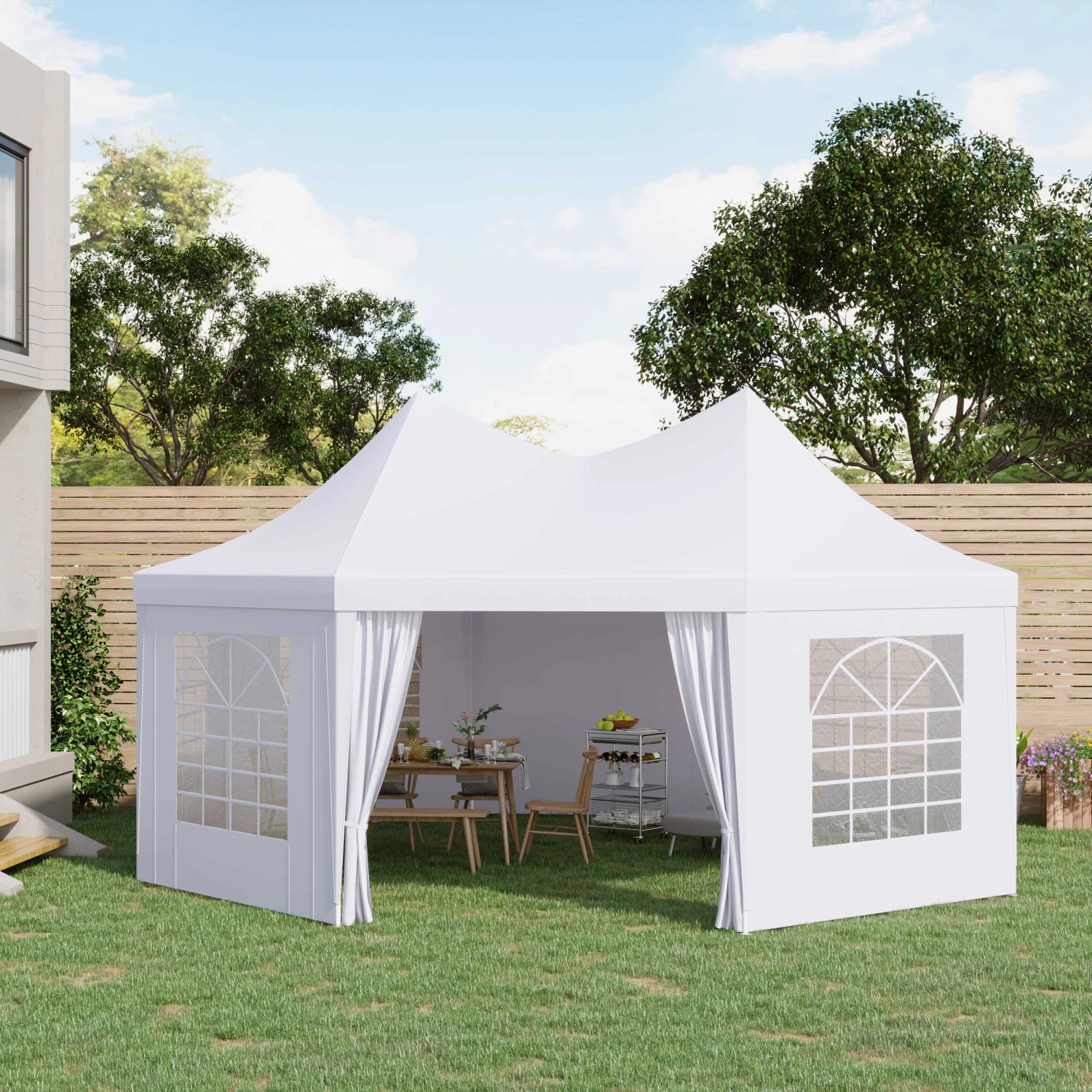 Outsunny 22' X 16' Canopy Party Event Tent With 2 Pull-Back Doors, Column-Less Event Space, & 8 Cathedral Windows 2 Outsunny 22' X 16' Canopy Party Event Tent With 2 Pull-Back Doors, Column-Less Event Space, & 8 Cathedral Windows - Image 2