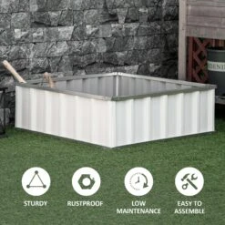 Outsunny 3x3 Ft Galvanized Raised Garden Bed, Metal Outdoor Planter Box For Gardening Vegetables Flowers And Herbs, White -Outsunny GJzbbf17ed38df8d0