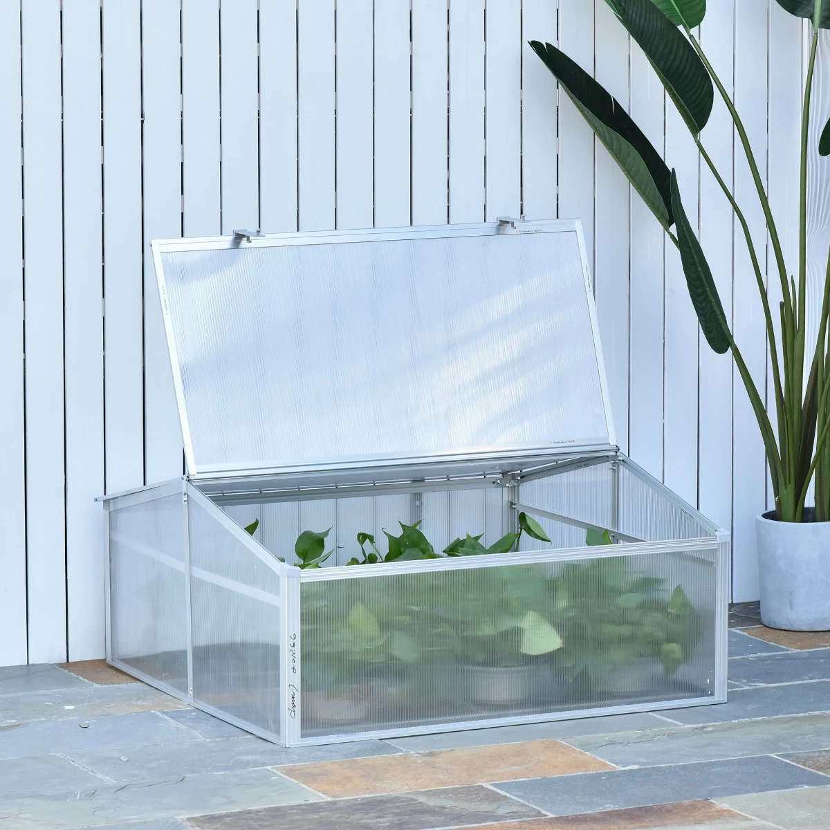 Outsunny 39" Aluminum Vented Cold Frame Mini Greenhouse Kit With Adjustable Roof, Polycarbonate Panels, & Strong Design 2 Outsunny 39" Aluminum Vented Cold Frame Mini Greenhouse Kit With Adjustable Roof, Polycarbonate Panels, & Strong Design - Image 2