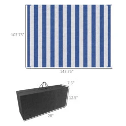 Outsunny Reversible Outdoor Rug Carpet, 9' X 12' Waterproof Plastic Straw Rug, Portable RV Camping Rugs With Carry Bag, Large Floor Mat For Backyard, Deck, Picnic, Beach, Blue & White Striped -Outsunny GTTc17188a2ad5e3a