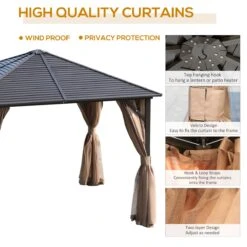 Outsunny 10' X 10' Hardtop Gazebo Canopy With Galvanized Steel Roof, Aluminum Frame, Hook, Outdoor Gazebo With Netting And Curtains For Patio, Garden, Backyard, Deck, Lawn, Light Brown -Outsunny GTqd0917e69d6fc02