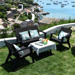 Outsunny 4-Piece Outdoor Patio Sofa Set With Weather-Fighting PP Materials, Adirondack Comfort, & Coffee Table, Black -Outsunny GUK75617fe7f0fe8f