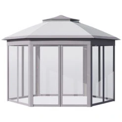 Outsunny 11' X 13' Pop Up Gazebo Canopy Tent With Zippered Mesh Sidewalls And Carrying Bag, Event Tent Shelter For Patio Garden Backyard, Gray