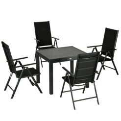 Outsunny 7 Piece Patio Dining Set For 6, Outdoor Aluminum Frame Dining Furniture Set With Expandable Table, Folding & Reclining Chairs With Mesh Fabric Seats, Black