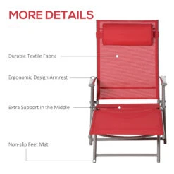 Outsunny Outdoor Folding Chaise Lounge Chair, Portable Lightweight Reclining Sun Lounger With 7-Position Adjustable Backrest & Pillow For Patio, Deck, And Poolside, Red -Outsunny GaJ88c1815dc859ca