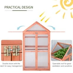 Outsunny 32" X 19" X 54" Garden Wood Cold Frame Greenhouse Flower Planter With Adjustable Shelves, Double Doors, Orange -Outsunny Gfgbfa17e684424fb