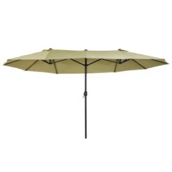 Outsunny Patio Umbrella 15ft Double-Sided Outdoor Market Extra Large Umbrella With Crank Handle For Deck, Lawn, Backyard And Pool, Tan