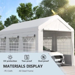 Outsunny 10' X 20' Party Tent & Carport, Height Adjustable Portable Garage, Outdoor Canopy Tent With Mesh Windows, Zippered Door, For Car, Truck, Boat, Motorcycle, Bike, Garden Tools, White -Outsunny Goe0301893e074cfc