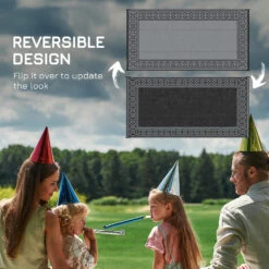Outsunny Reversible Outdoor Rug Carpet, 9' X 18' Waterproof Plastic Straw Rug, Portable RV Camping Rugs With Carry Bag, Large Floor Mat For Backyard, Deck, Picnic, Beach, Black & Gray Border 14 Outsunny Reversible Outdoor Rug Carpet, 9' X 18' Waterproof Plastic Straw Rug, Portable RV Camping Rugs With Carry Bag, Large Floor Mat For Backyard, Deck, Picnic, Beach, Black & Gray Border -Outsunny GqM7b018977f6f468