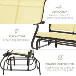 Outsunny 2-Person Outdoor Glider Bench，Patio Glider Loveseat Chair With Powder Coated Steel Frame，2 Seats Porch Rocking Glider For Backyard, Lawn, Garden And Porch, Beige -Outsunny GwN88c18150c01e8a