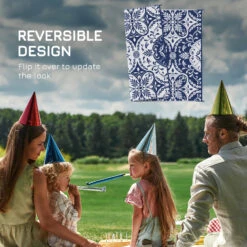 Outsunny Reversible Outdoor Rug Carpet, 9' X 12' Waterproof Plastic Straw Rug, Portable RV Camping Rugs With Carry Bag, Large Floor Mat For Backyard, Deck, Picnic, Beach, Blue & White Floral -Outsunny GxCb101855b40d539