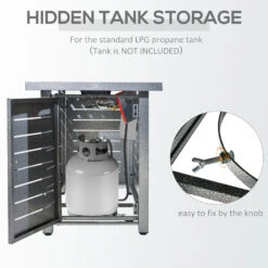 Outsunny 42 Inch Outdoor Propane Gas Fire Pit Table, 50,000 BTU Auto-Ignition Rectangular Gas Firepit With Slat Tabletop, Lid, Lava Rocks, Rain Cover, CSA Certification, Black -Outsunny Gzu88c17f2768ba34