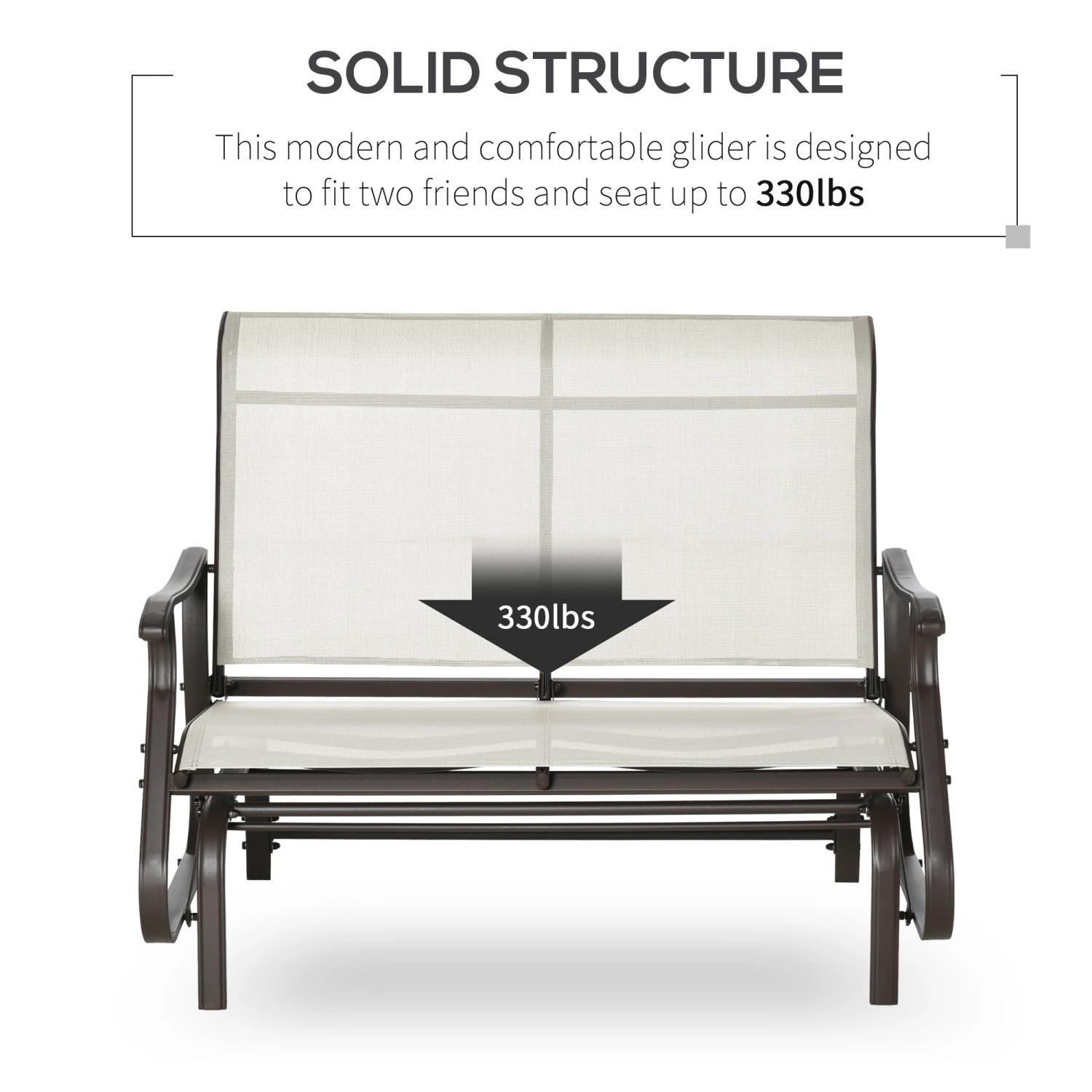 Outsunny 2-Person Outdoor Glider Bench,Patio Glider Loveseat Chair With Powder Coated Steel Frame,2 Seats Porch Rocking Glider For Backyard, Lawn, Garden And Porch, Cream White 7 Outsunny 2-Person Outdoor Glider Bench,Patio Glider Loveseat Chair With Powder Coated Steel Frame,2 Seats Porch Rocking Glider For Backyard, Lawn, Garden And Porch, Cream White - Image 7