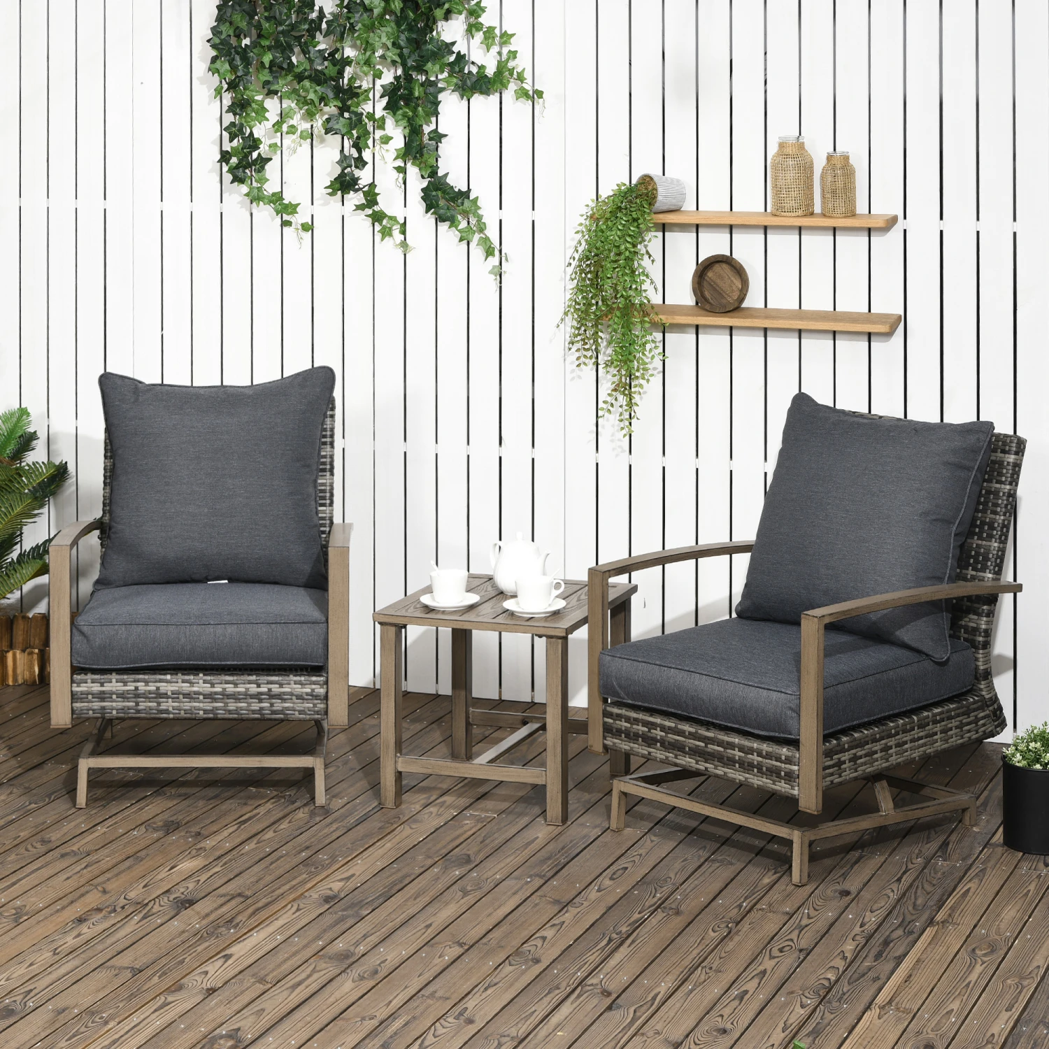 Outsunny Patio Bistro Set, Porch Furniture With Soft Cushions And Rocking Function For Yard, Lawn, Porch, Dark Gray 2 Outsunny Patio Bistro Set, Porch Furniture With Soft Cushions And Rocking Function For Yard, Lawn, Porch, Dark Gray - Image 2