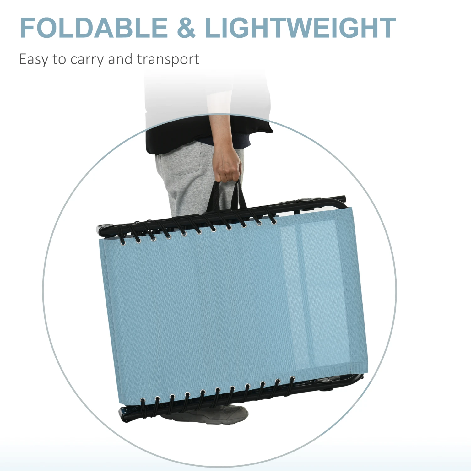 Outsunny Folding Chaise Lounge Pool Chairs, Outdoor Sun Tanning Chairs, Folding, Reclining Back, Steel Frame & Breathable Mesh For Beach, Yard, Patio, Baby Blue 5 Outsunny Folding Chaise Lounge Pool Chairs, Outdoor Sun Tanning Chairs, Folding, Reclining Back, Steel Frame & Breathable Mesh For Beach, Yard, Patio, Baby Blue - Image 5