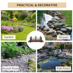 Outsunny Wooden Garden Bridge Arc Stained Finish Walkway With Metal Chain Railings -Outsunny HBs82e17e6aa06576