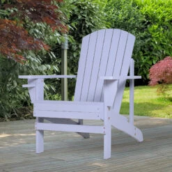Outsunny Wooden Adirondack Chair, Outdoor Patio Lawn Chair With Cup Holder, Weather Resistant Lawn Furniture, Classic Lounge For Deck, Garden, Backyard, Fire Pit, Gray -Outsunny HFM6ff17fbaec1c25