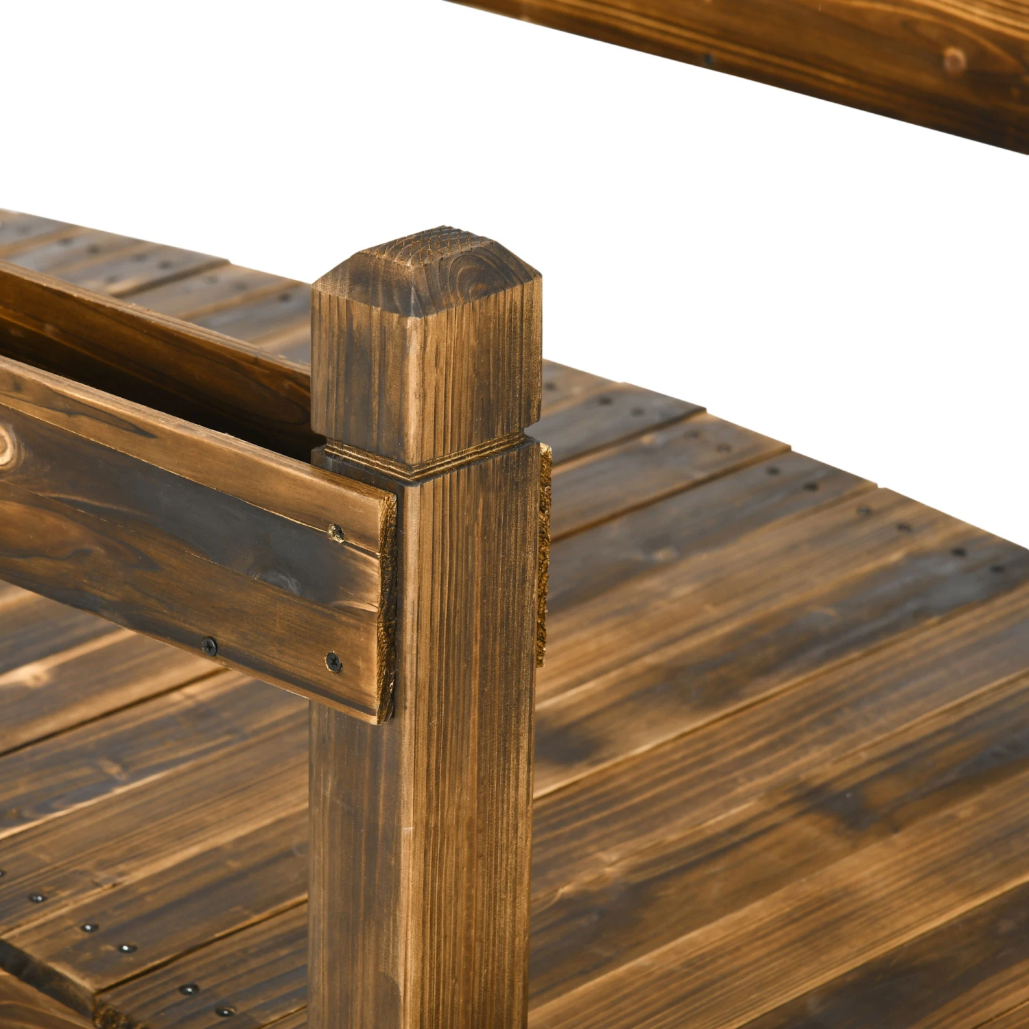 Outsunny 7.5' Wooden Garden Bridge With Planters, Stained Finish Arc Footbridge With Safety Railings For Backyard, Pond Stream, Stained Wood 7 Outsunny 7.5' Wooden Garden Bridge With Planters, Stained Finish Arc Footbridge With Safety Railings For Backyard, Pond Stream, Stained Wood - Image 7