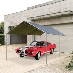 Outsunny 10'x20' Carport Heavy Duty Galvanized Car Canopy With Included Anchor Kit, 3 Reinforced Steel Cables, Gray -Outsunny HKBc2f17fd9d83a7b