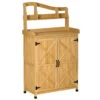 Outsunny Outdoor Storage Cabinet & Potting Table, Wooden Gardening Bench With Patio Cabinet And Magnetic Doors, Yellow